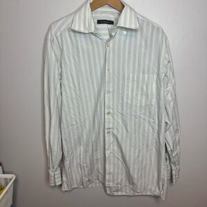 Ermenegildo Zegna Shirt Men’s Large White Striped Long Sleeve Button Up Cotton